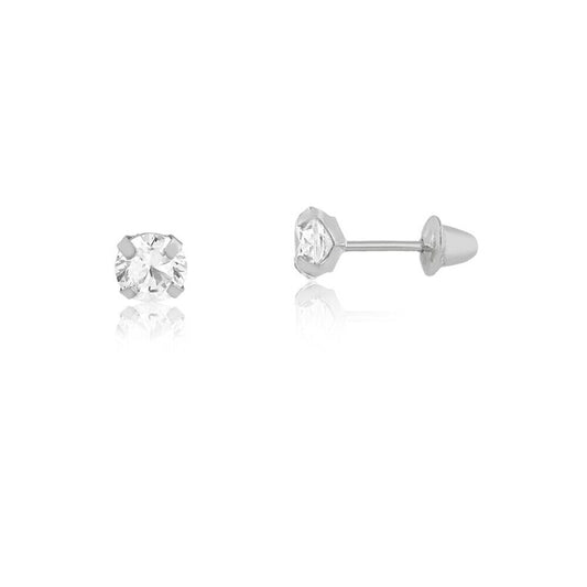 18k Solid White Gold Cubic Zirconia 2.5 mm Butterfly Backs Stud Earrings Girls