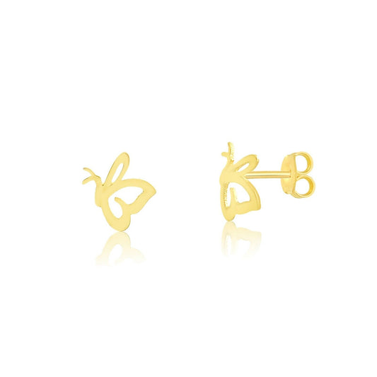 18k Solid Yellow Gold Butterfly Shaped Stud Earrings for Infants and Toddlers