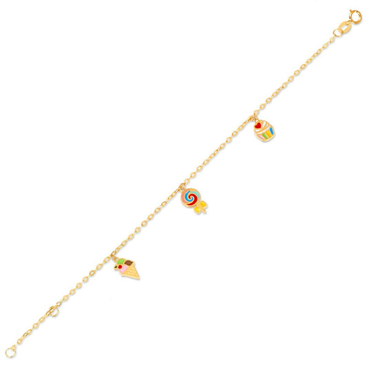 Enamel Candy Charms 18k Solid Gold Bracelet for Babies, Infants Toddlers 15 cm