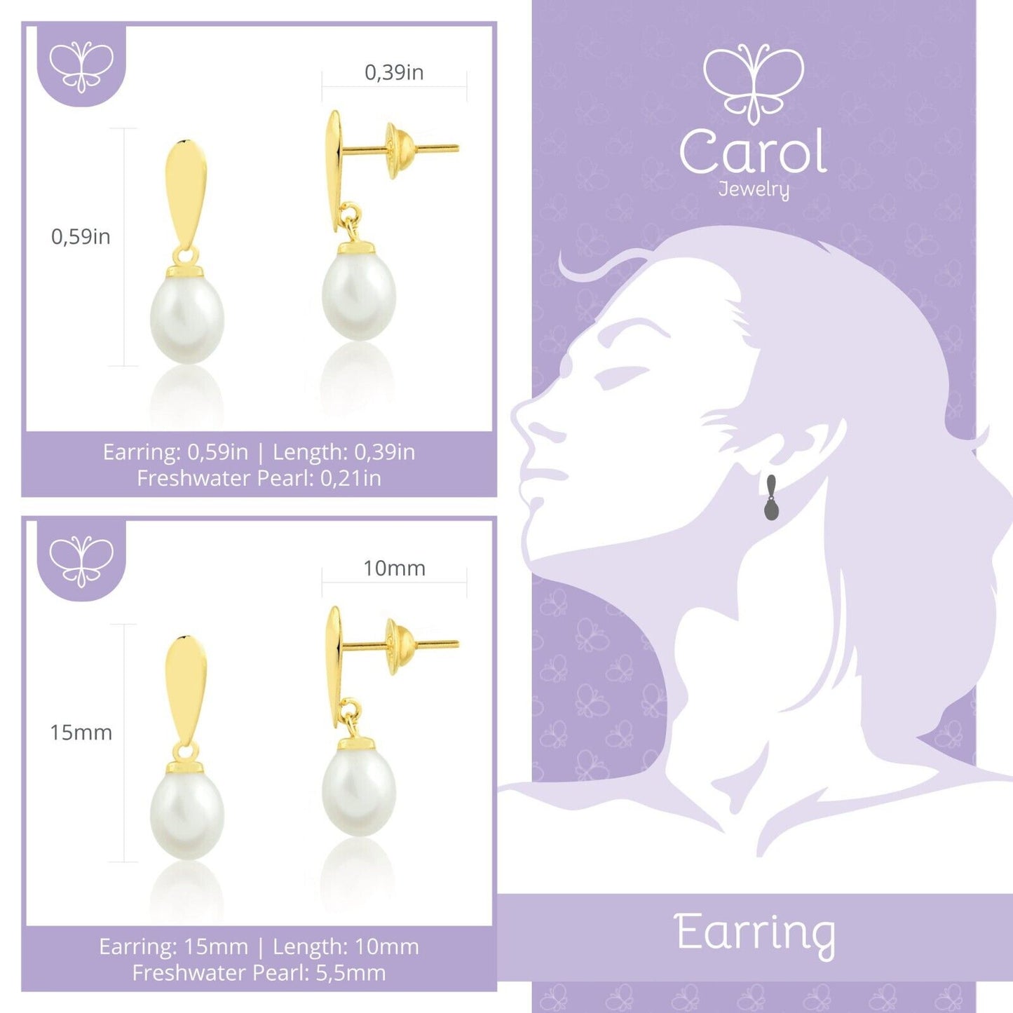 18k Solid Gold Freshwater Cultured Pearl 5 mm Drop Earrings for Women Teens