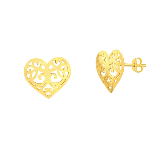 14k Solid Gold Heart Shaped Butterfly Backs Stud Earrings for Girls and Women