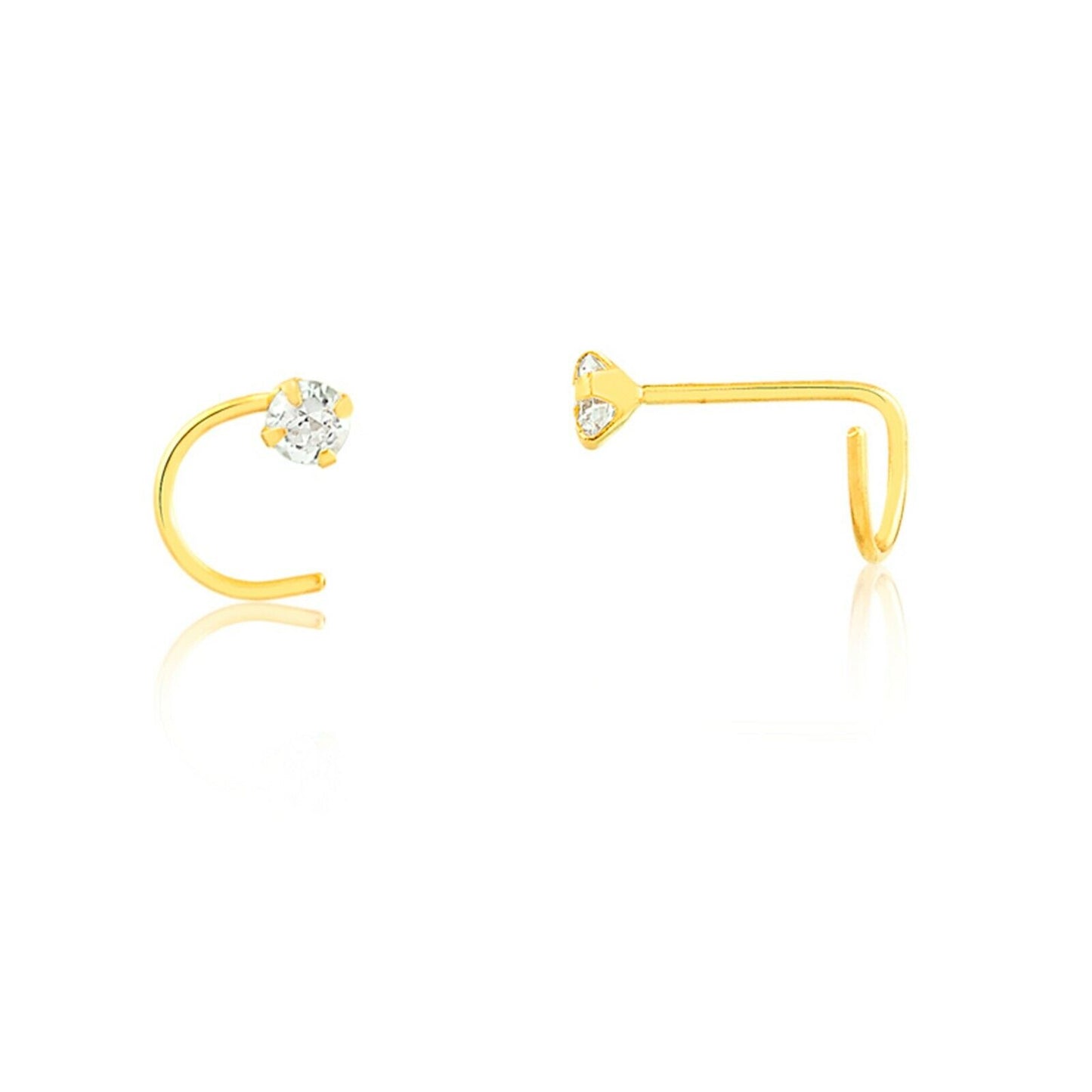18k Solid Gold 3 mm Cubic Zircon Nose Stud Screw L Shaped Piercing Teens Women