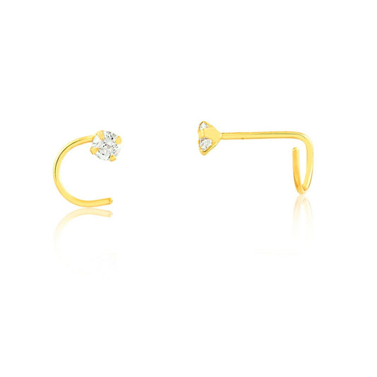 18k Solid Gold 3 mm Cubic Zircon Nose Stud Screw L Shaped Piercing Teens Women