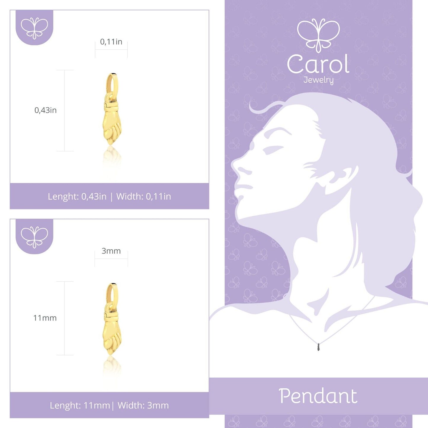 10k Gold Figa protection good luck hand amulet pendant
