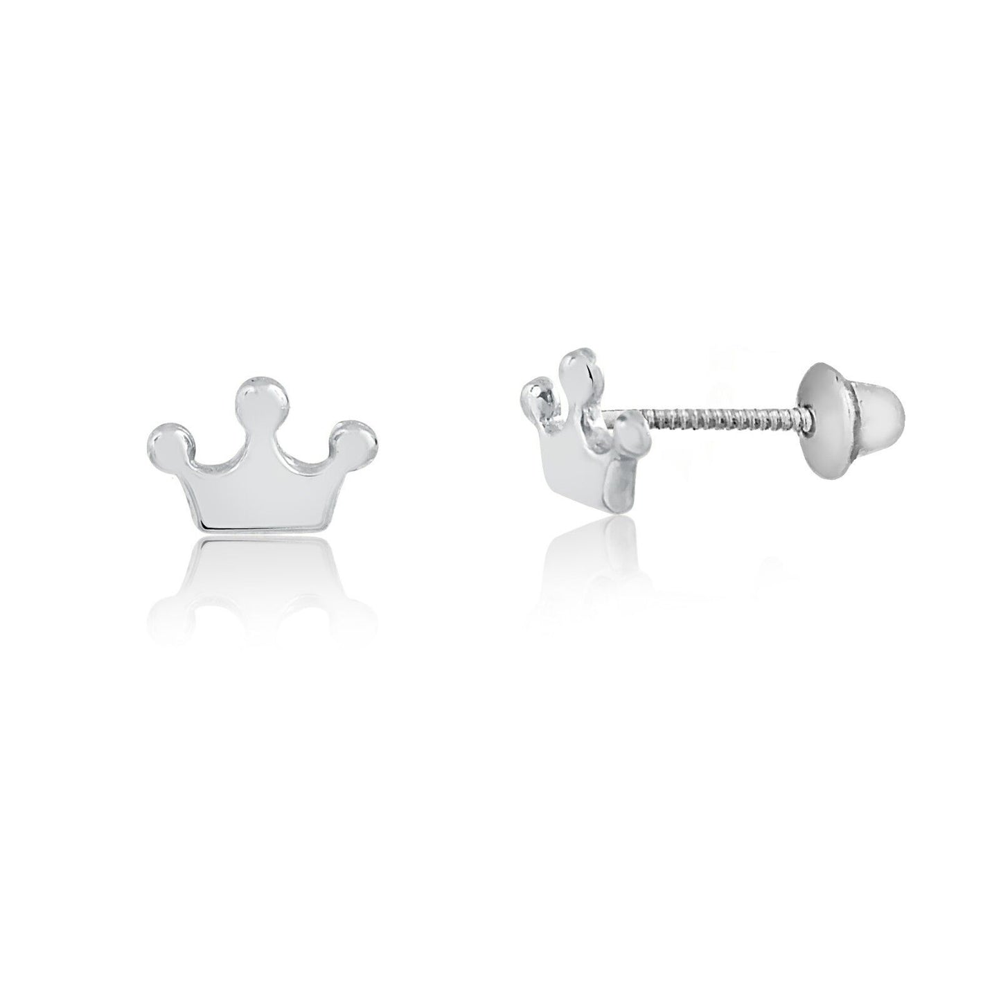 Crown Screw Back Earrings 18k Solid White Gold  for Babies, Girls, and Infants