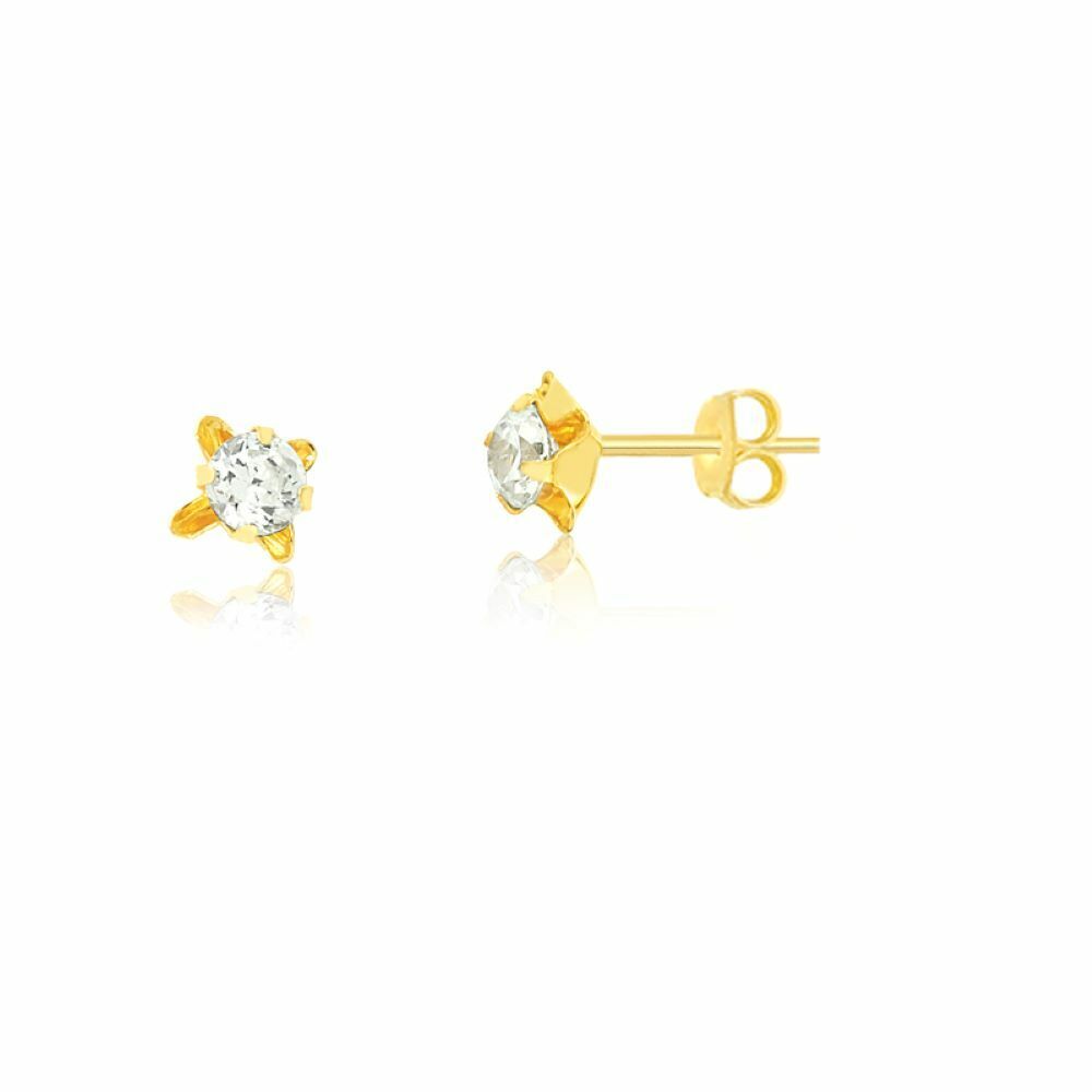 18k Solid Gold Leaves Zircon Butterfly Backs Stud Earrings for Babies Infants
