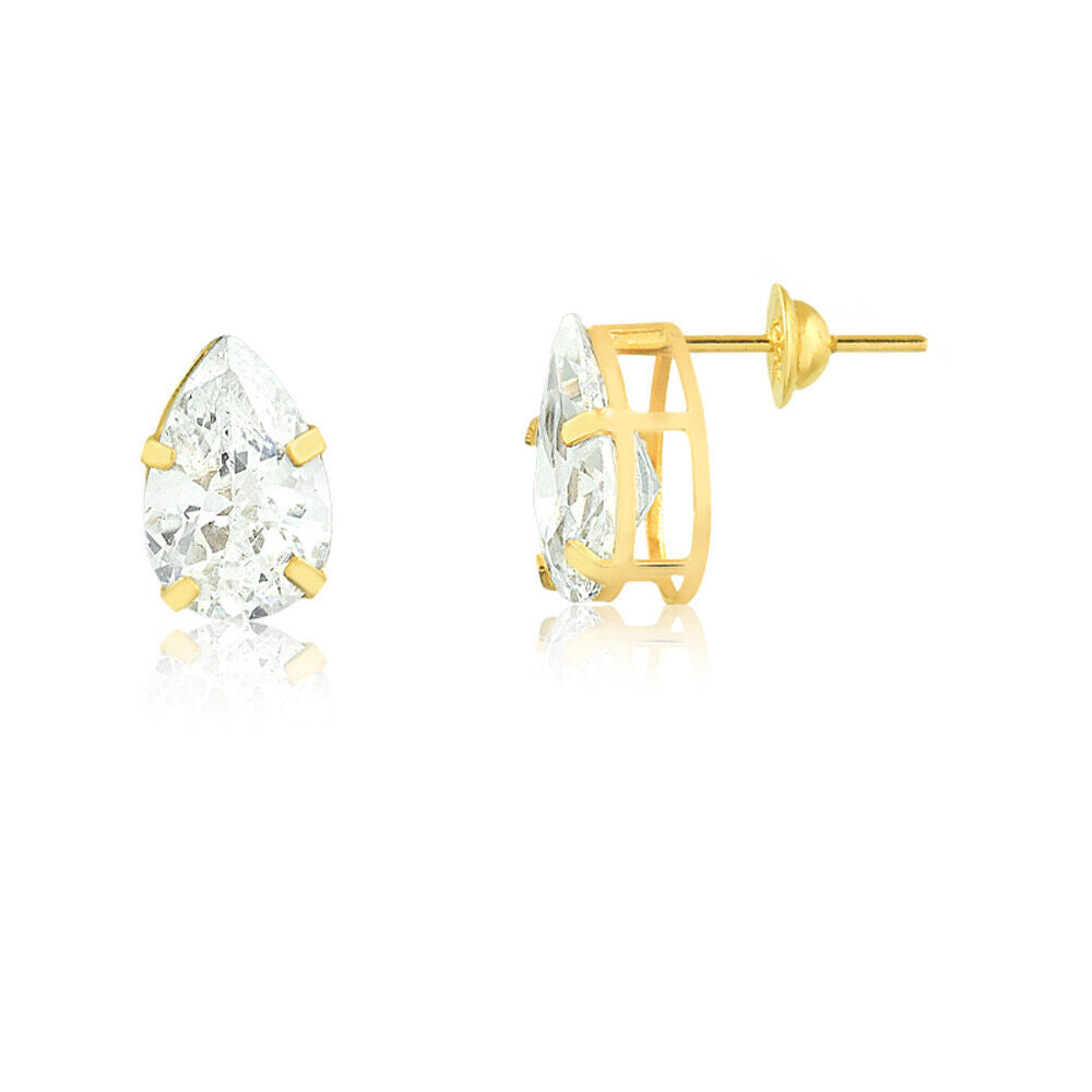 Earrings Cubic Zircon Drop 18k Solid Gold  6.9 mm Push Backs Stud for Women