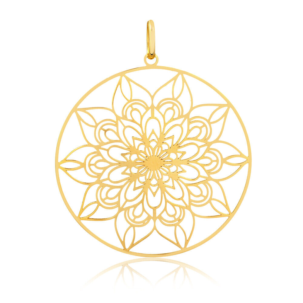 14k Solid Yellow Gold Mandala Circle charm for Chain for Women