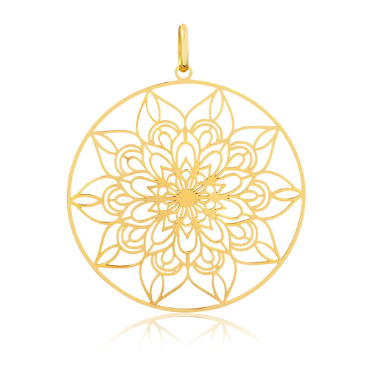 14k Solid Yellow Gold Mandala Circle charm for Chain for Women