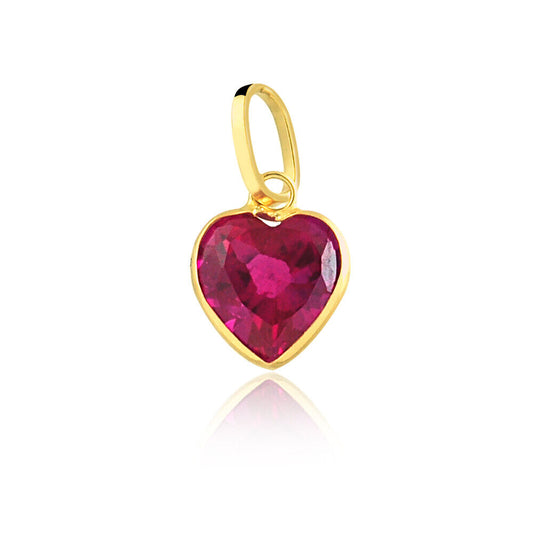 18k Solid Gold Red Cubic Zircon 5.5 mm Heart Shaped charm for Girls Children