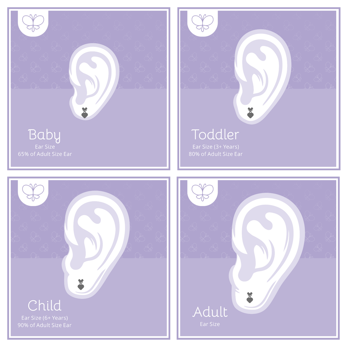 Bow Tie Heart 18k Solid Gold Push Back Drop Earrings for Little Girls, Toddlers
