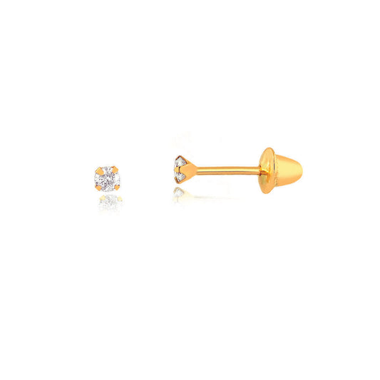 14k Solid Gold Zirconia 1.75 mm Push Backs Stud Earrings for Babies and Newborn