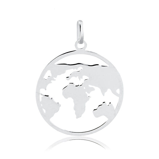 World Map 925 Sterling Silver Hypoallergenic charm for Chain Women Men