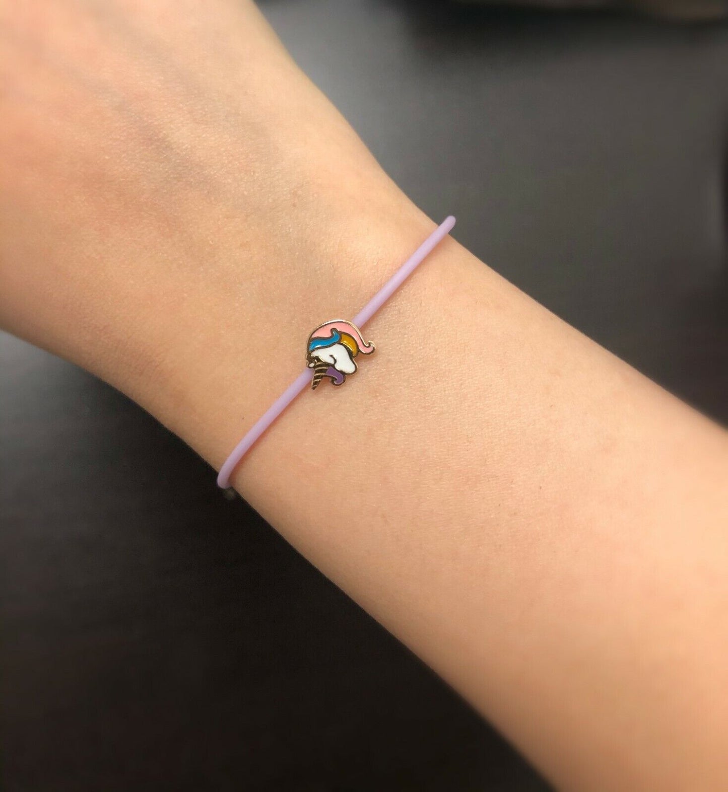 18k Solid Gold Enamel Unicorn Lilac Silicone Minimalist Bracelet for Children