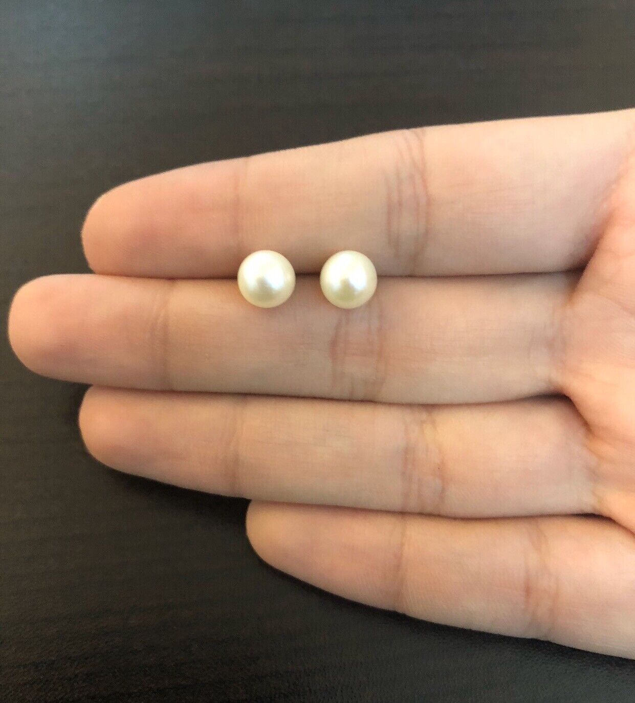 Freshwater Pearl 18k Solid Gold 6.5 mm Push Backs Stud Earrings for Girls/Women