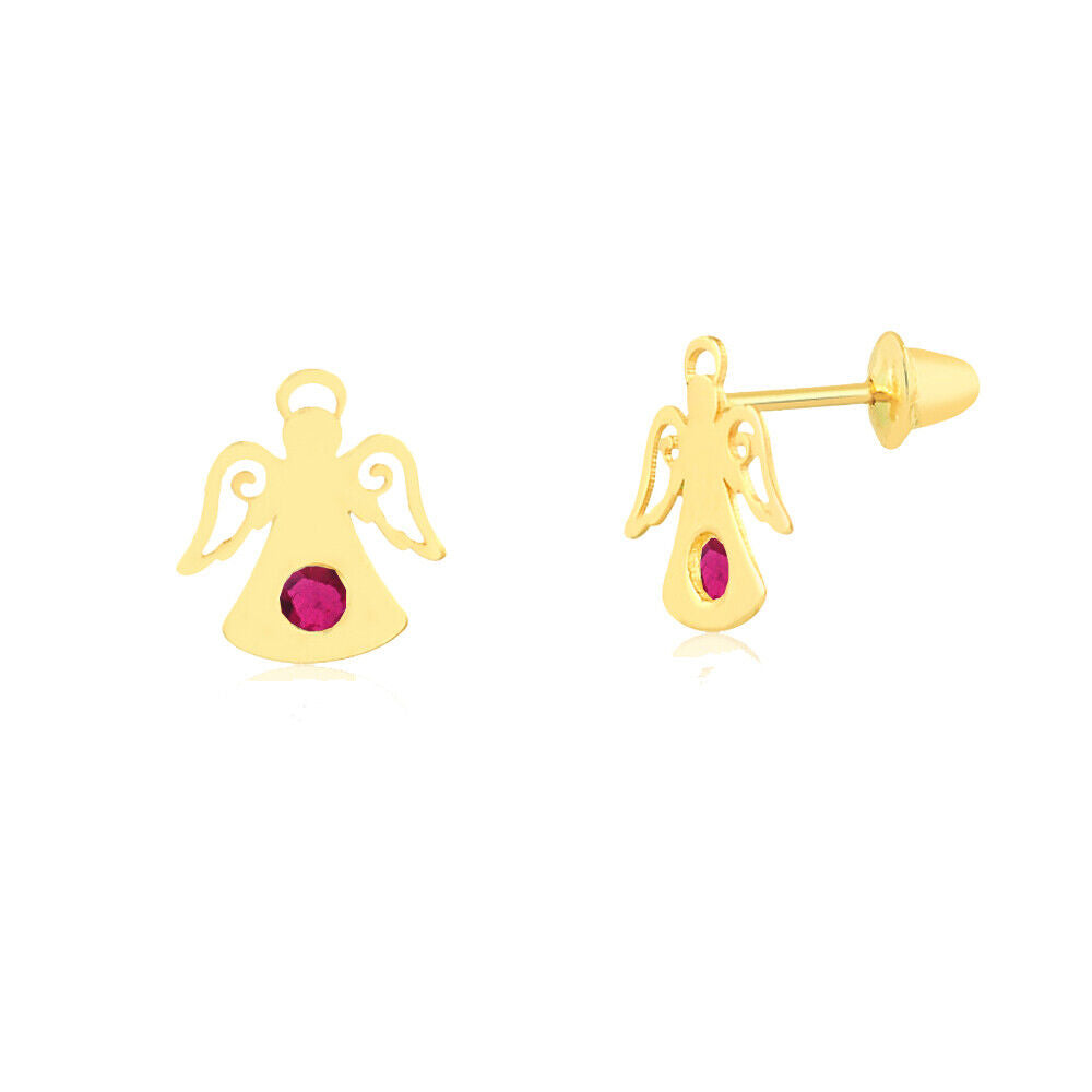Angel Cubic Zircon 18k Solid Gold Push Back Stud Earrings for Toddlers Children