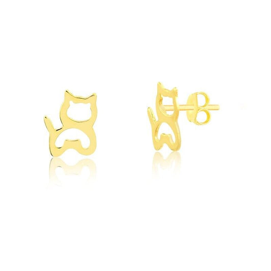 Cat Stud Earrings 14k Yellow Gold Butterfly Backs for Babies, Girls and Infants