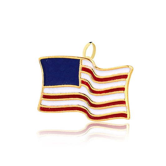 14k Solid Gold Enamel Resin USA Flag Patriot charm for Chain for Girls and Children