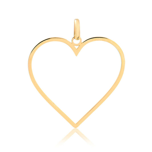 14k Solid Yellow Gold Big Hollow Heart Shape charm for Chain for Women