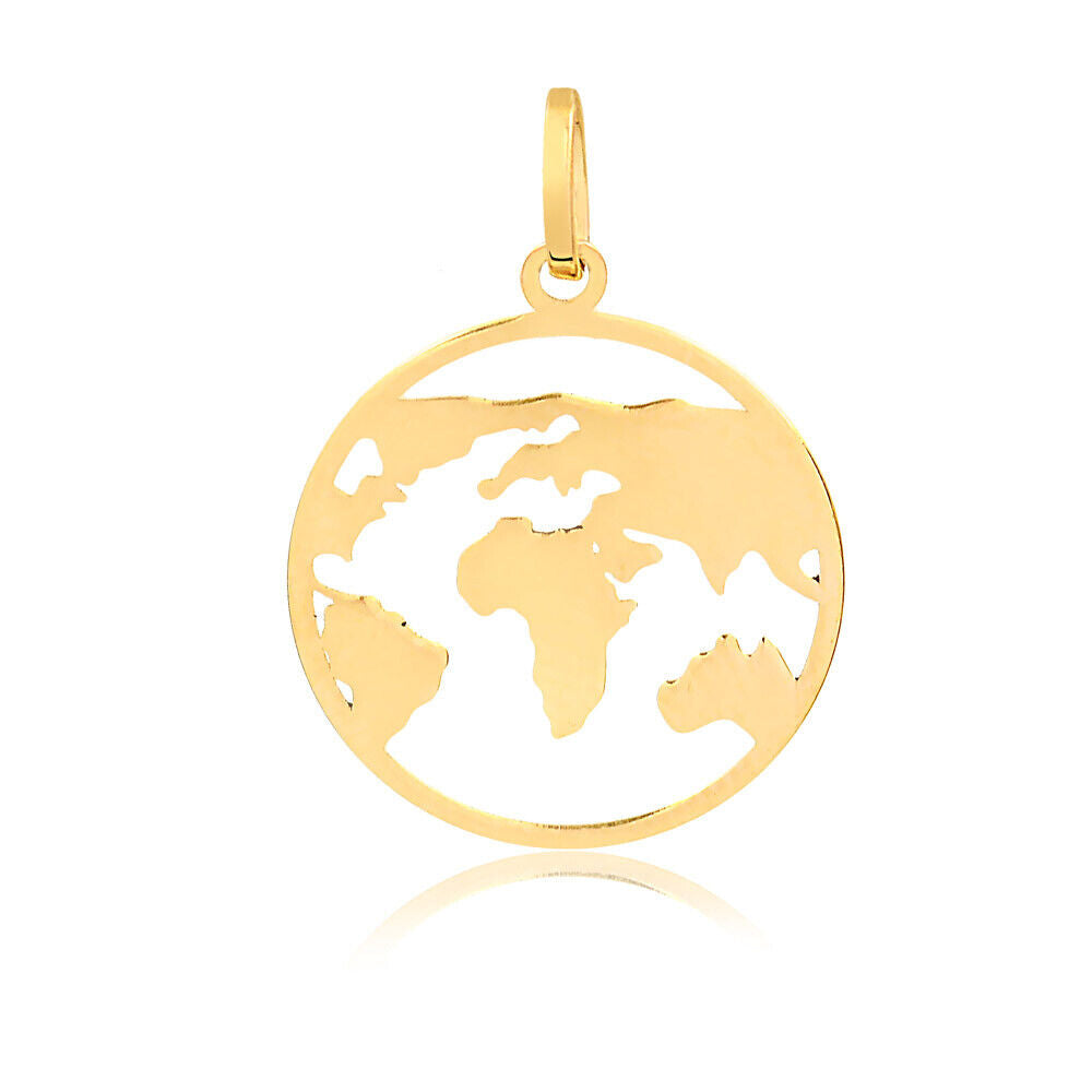 14k Solid Yellow Gold World Map charm for Chain for Teens Women