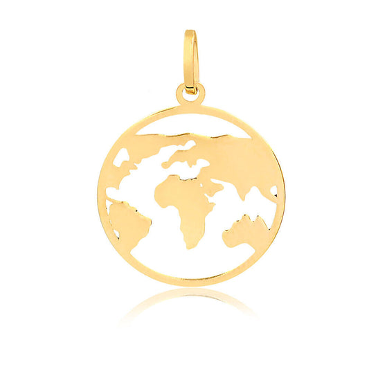 14k Solid Yellow Gold World Map charm for Chain for Teens Women