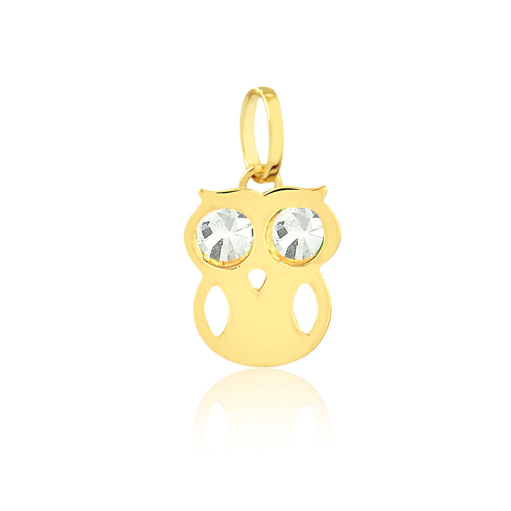 Owl 18k Solid Gold White Zircon charm for Chain for Girls and Children