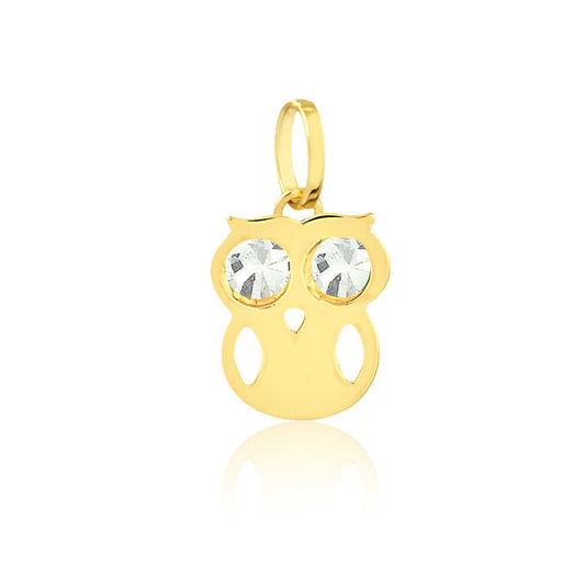 Owl 18k Solid Gold White Zircon charm for Chain for Girls and Children