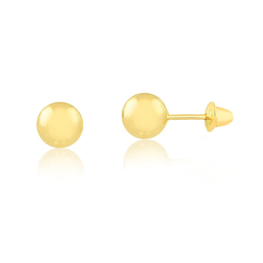 18k Solid Gold Ball 5 mm Push Backs Stud Earrings Toddlers, Children and Girls