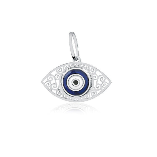 Blue Greek Eye Evil Eye 18k Solid White Gold  charm for Chain for Girls