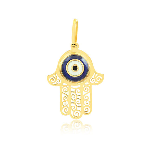 Greek Eye Evil Eye 18k Solid Yellow Gold Hand charm Chain for Girls Teens