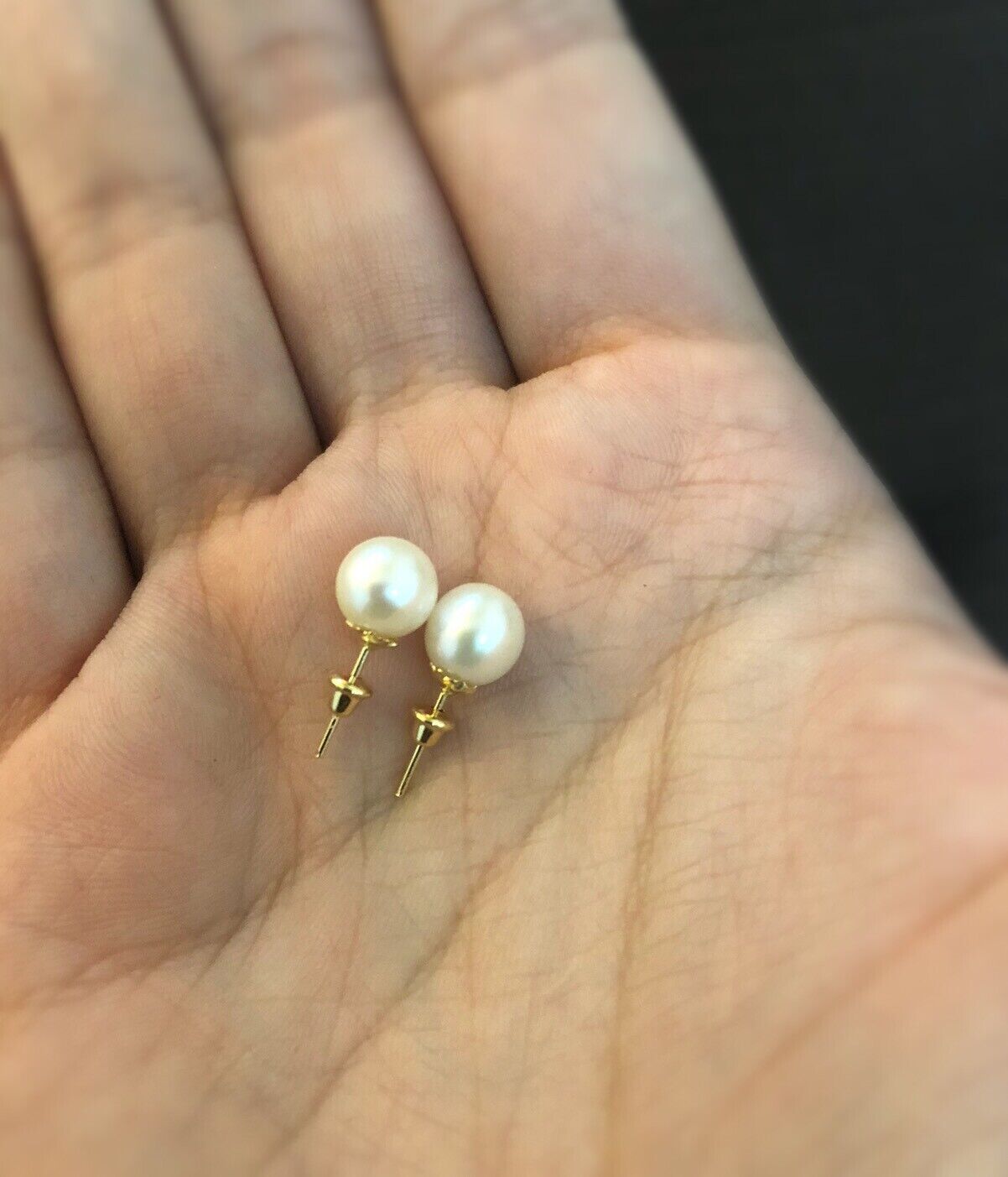 Freshwater Pearl 18k Solid Gold 6.5 mm Push Backs Stud Earrings for Girls/Women