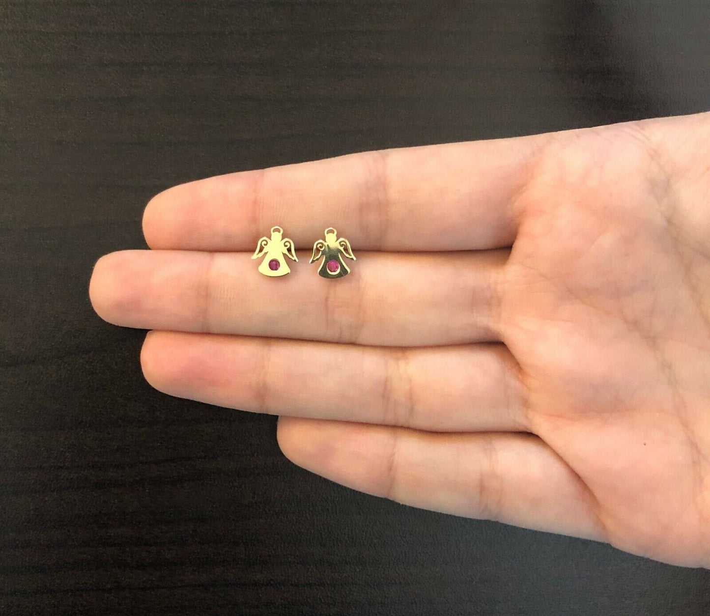Angel Cubic Zircon 18k Solid Gold Push Back Stud Earrings for Toddlers Children