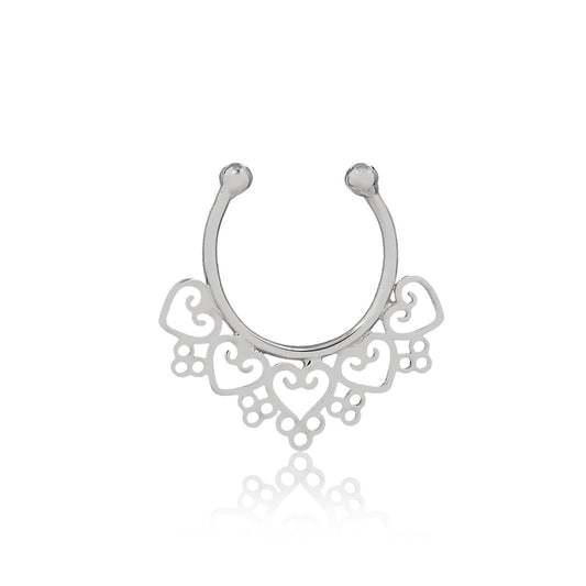 Piercing Nose Ring  18k Solid White Gold Tribal Septum Ring - Septum Fake