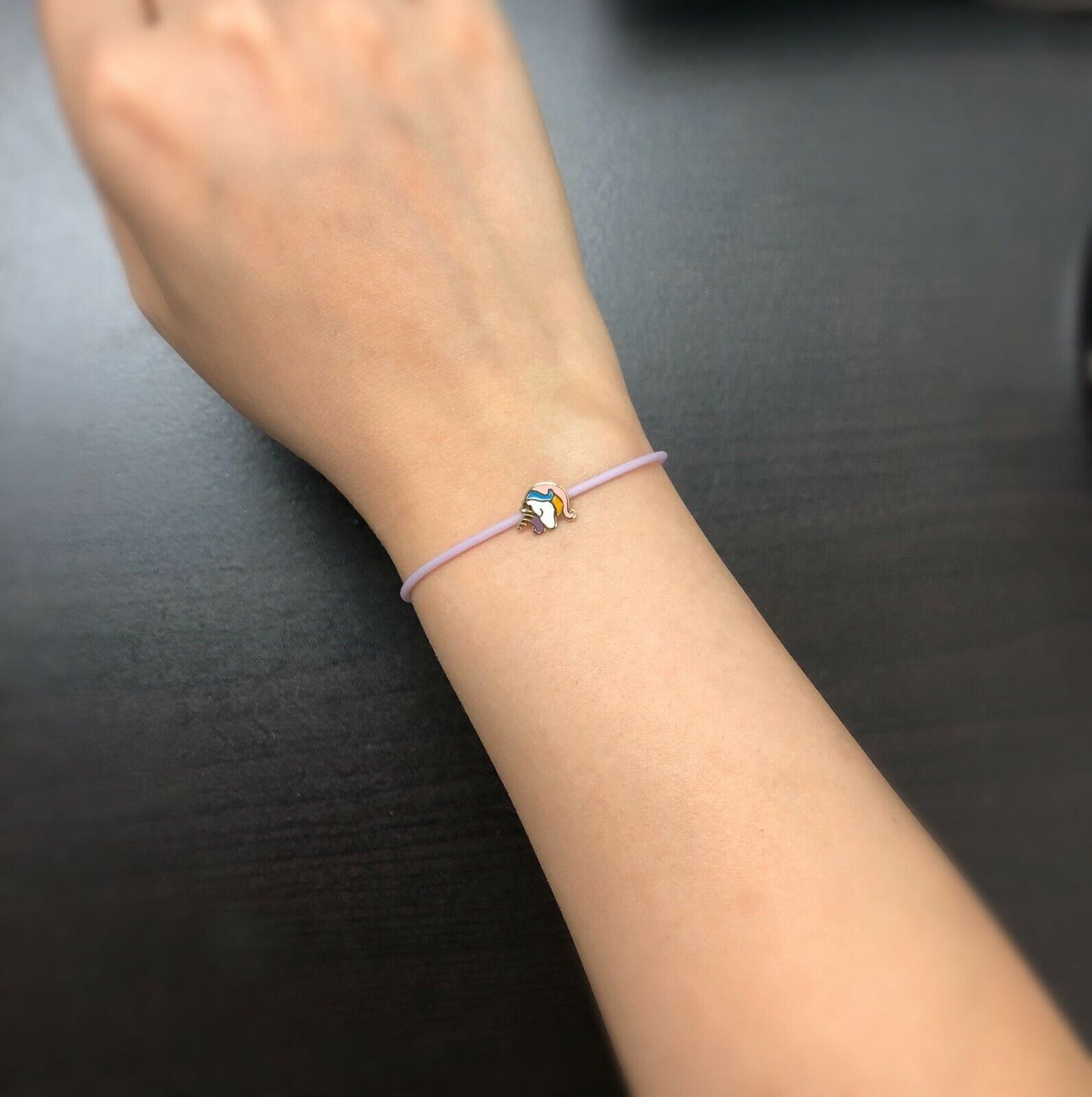 18k Solid Gold Enamel Unicorn Lilac Silicone Minimalist Bracelet for Children