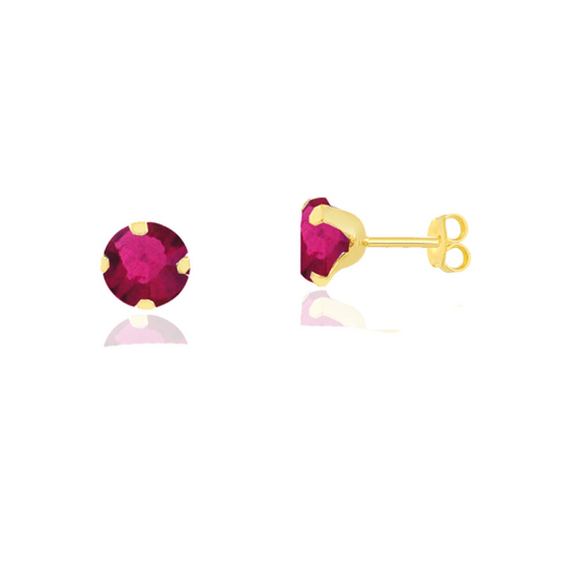 Earrings 18k Solid Gold Red Cubic Zircon Butterfly Back Stud Toddlers Children