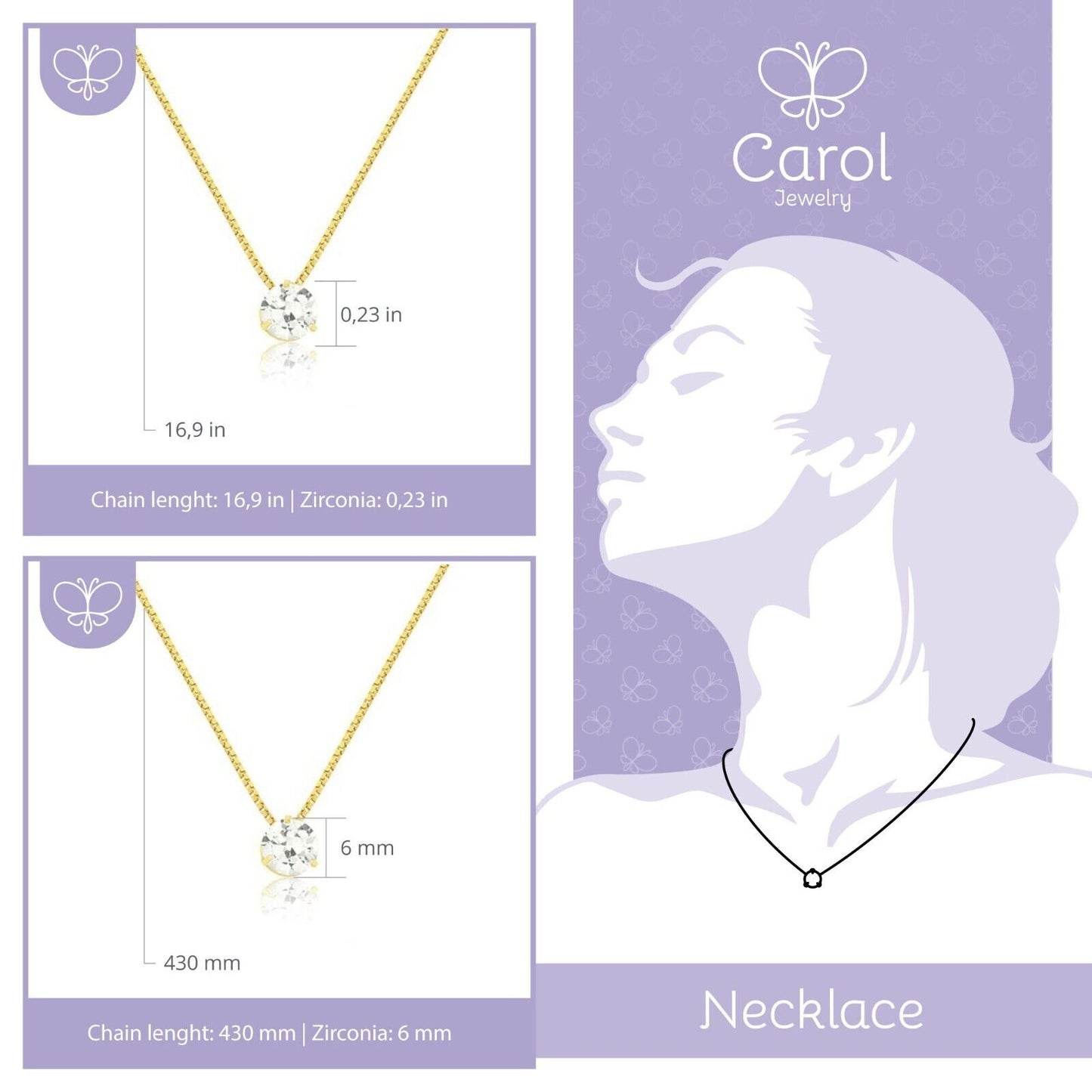 Chain 18k Solid Yellow Gold Cubic Zirconia 6 mm charm for Girls and Adults