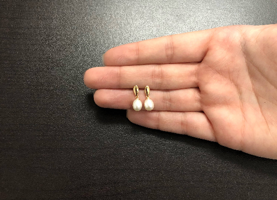 18k Solid Gold Freshwater Cultured Pearl 5 mm Drop Earrings for Women Teens