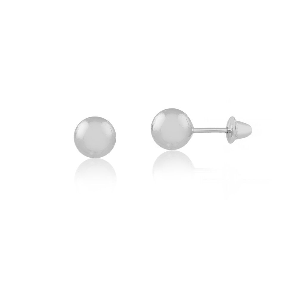 18k Solid White Gold Ball 3 mm Push Backs Stud Earrings for Babies and Infants