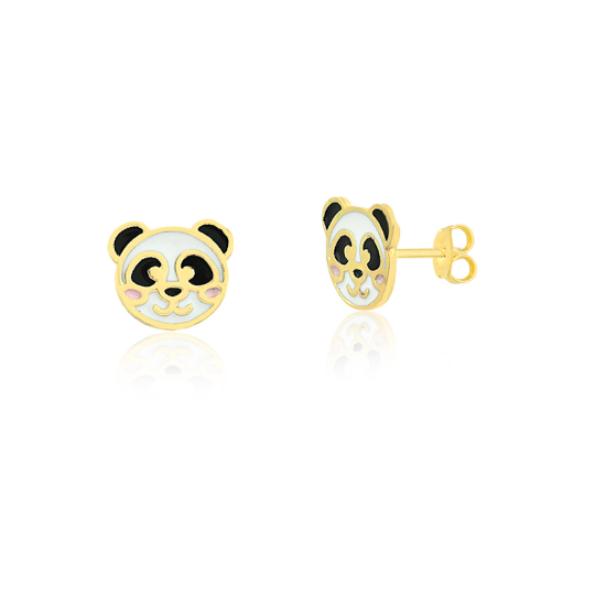 Panda 18k Solid Gold Enamel Butterfly Backs Stud Earrings for Infants Toddlers