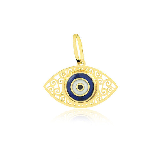 Evil Eye Greek Eye 18k Solid Yellow Gold charm for Chain for Girls Women