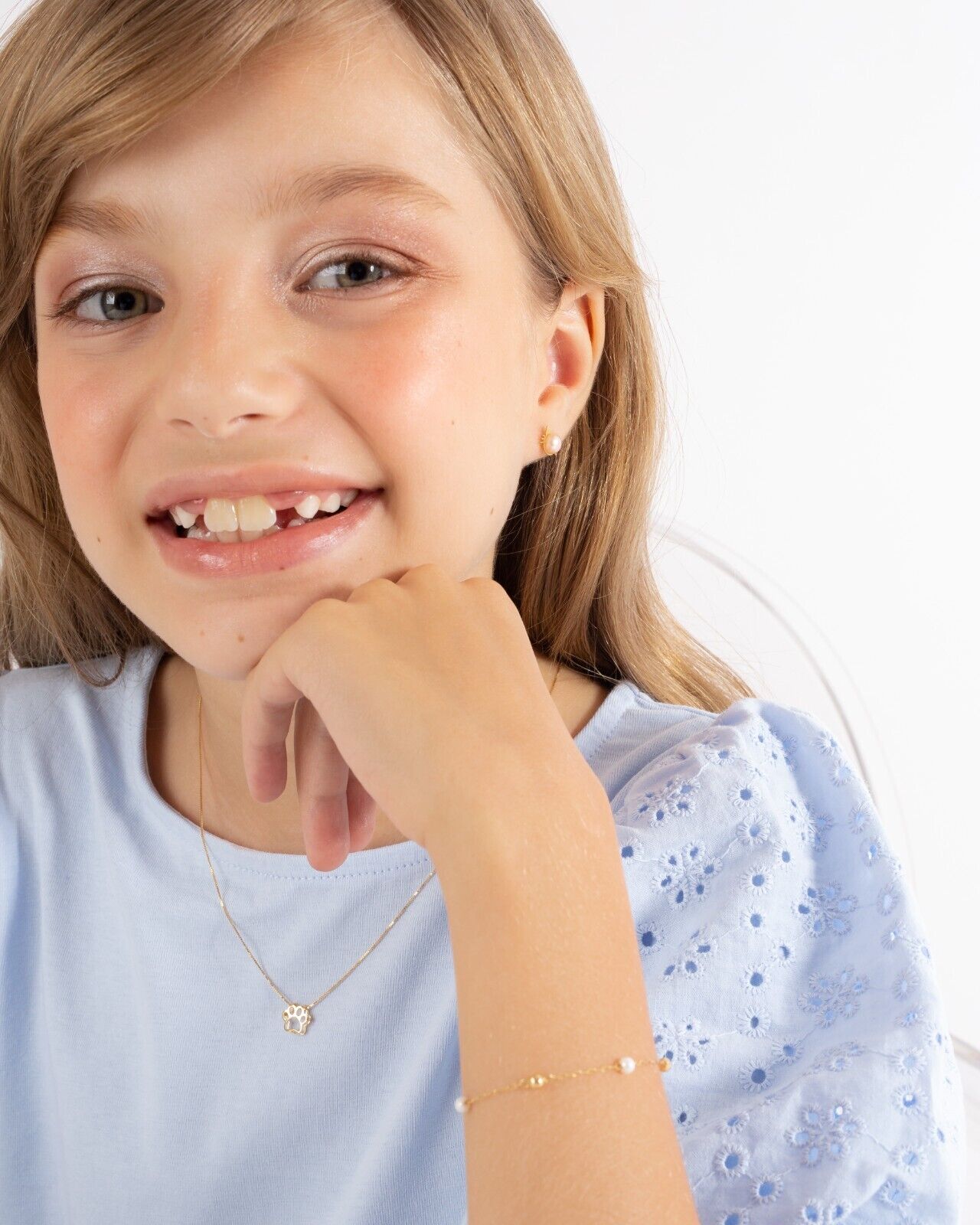 18k Gold Cat Face Stud Earrings with Rose Pearl Small Jewelry