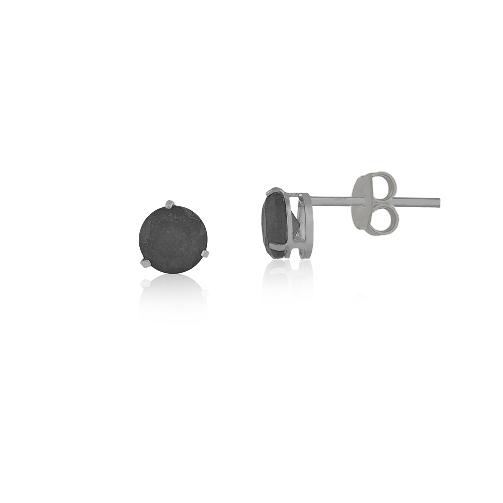 Natural Black Quartz Stone 18k Black Rhodium Push Backs Stud Earrings for Women