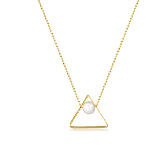 Chain 18k Solid Gold Triangle Freshwater Pearl 5.5 mm for Women and Teens