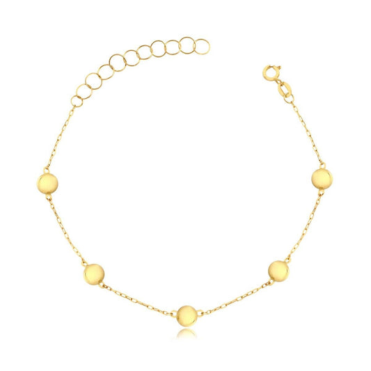 Bracelet 18k Solid Yellow Gold Heart Zircon Balls for  Women , Girls and kids.