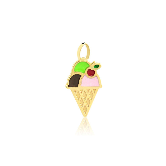 Ice Cream 18k Solid Gold Enamel Charm charm for Chain for Girls Infants