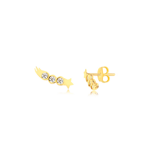 18 K Yellow Gold with Zircon Shooting Stars  earrings for women, girls and kids.