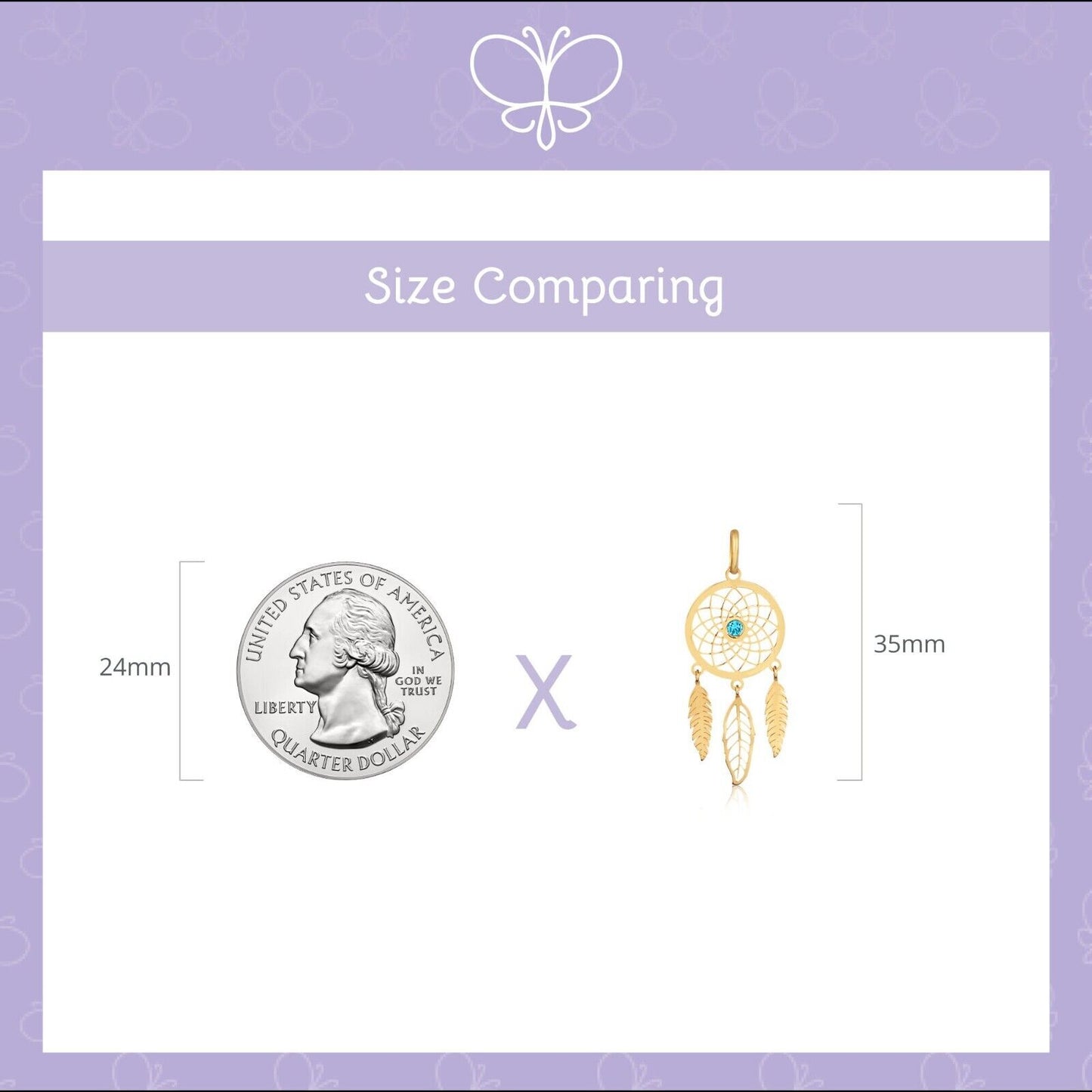 Dream Catcher 18k Solid Gold Blue Zircon charm for Chain for Teens Women