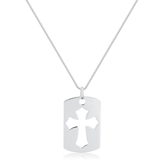 Religious Cross Plaque 925 Sterling Silver charm for Chain for Men