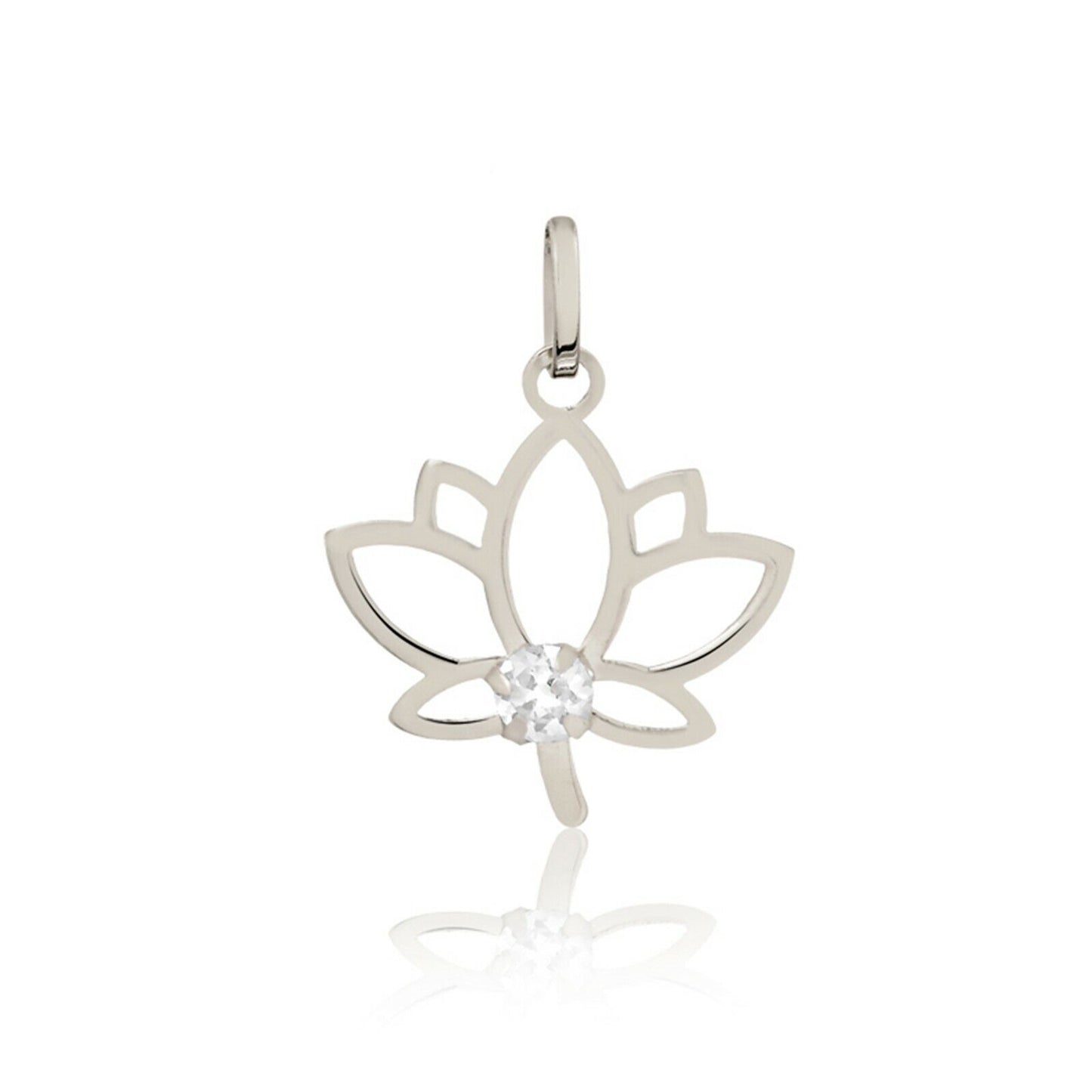 18k Solid White Gold Lotus Flower Cubic Zircon charm for Chain Teens Women