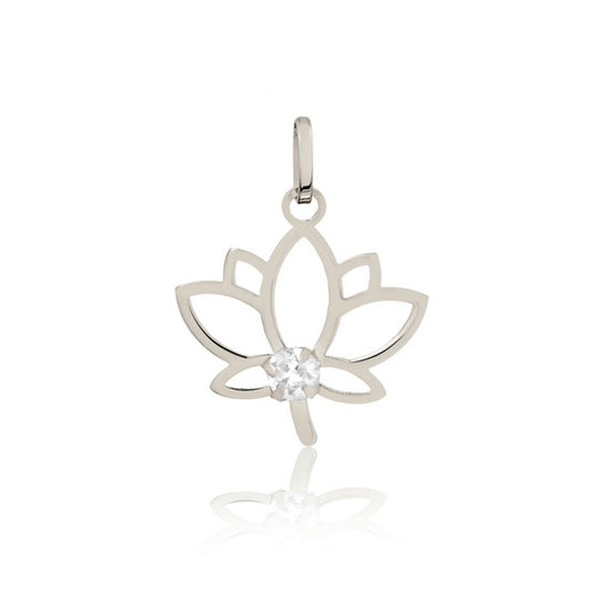 18k Solid White Gold Lotus Flower Cubic Zircon charm for Chain Teens Women